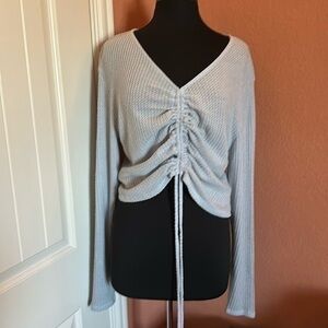 Baby Blue Waffle Scrunch Long Sleeve Crop Top